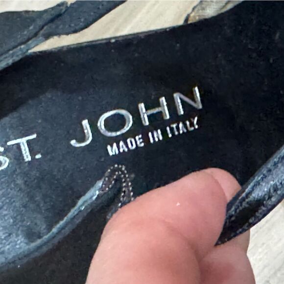 St John Italian Pumps Pointed Toe Kitten Heels Black Lace Sparkle Women’s 8.5 - Picture 3 of 6